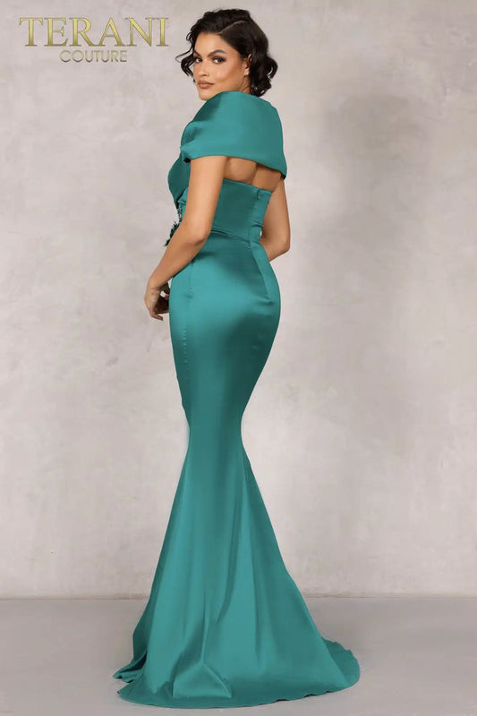 Emerald Long Stretch Mikado Dress Style 2021M2969