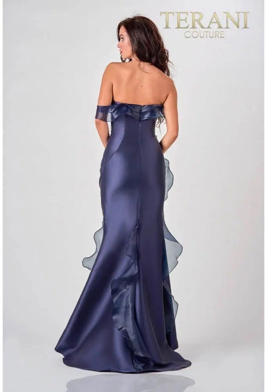 Robe de soirée élégante bleu marine à volants modèle 2111E4743