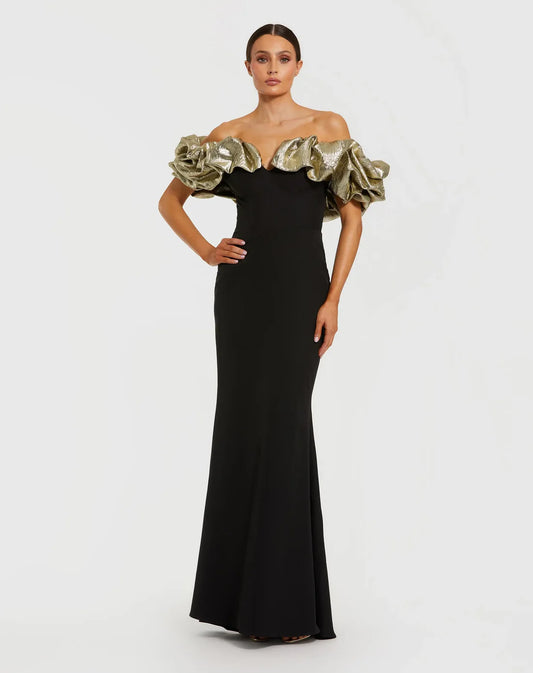 Mermaid Gown With Off The Shoulder Ruffle Detail Style 21157