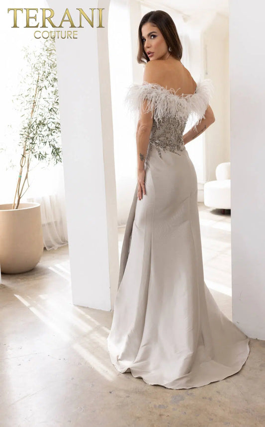 Sparkly Off The Shoulder With High Slit Gown Dress Style 241E2490