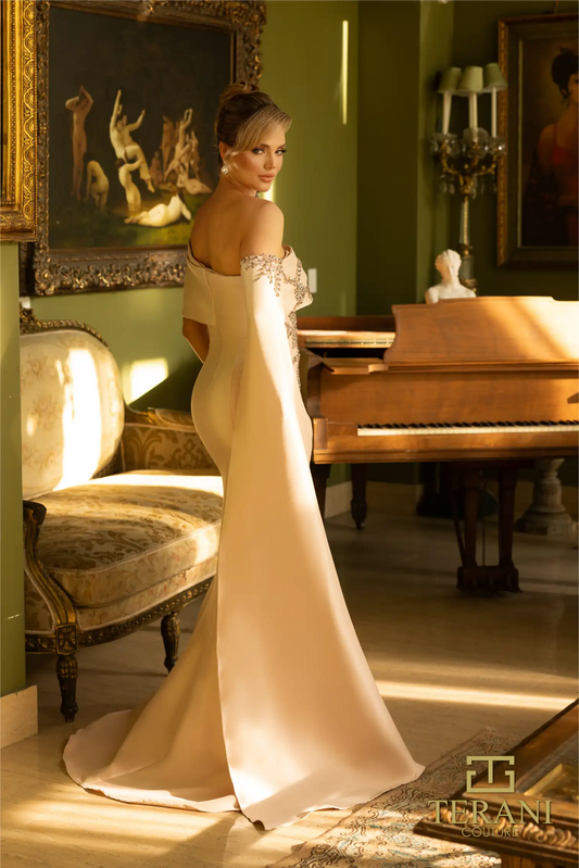 Stretch Mikado One Shoulder Front Slit Trumpet Dress Style 242M3311