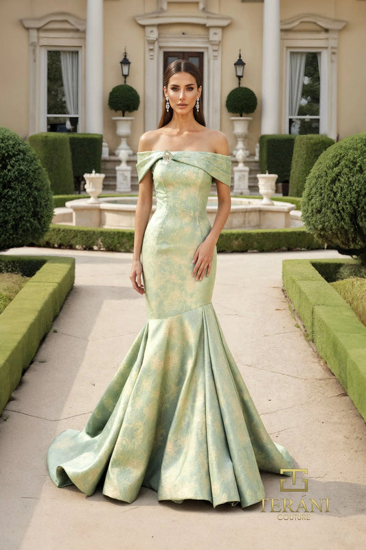 Terani - Off-Shoulder Brocade Mermaid Gown - 261M6445