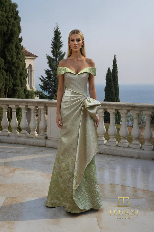 Terani - Off-Shoulder Jacquard Column Gown - 261M6451