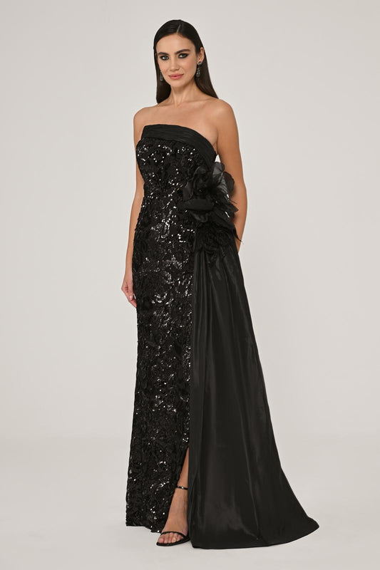 Strapless Sequins Gown With Side Draping And Train Style B6637