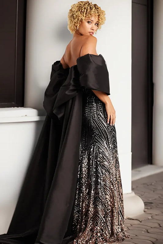 Black Brown Embellished Strapless Gown Style 38746