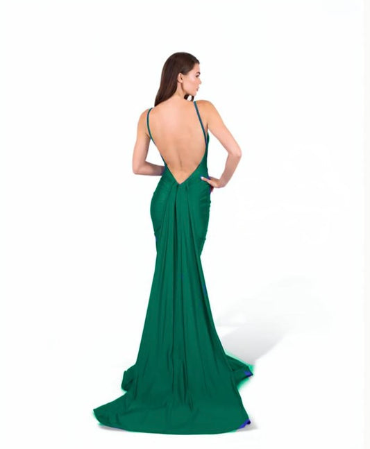 Flowy Jersey Gown with Open Back Style 2514