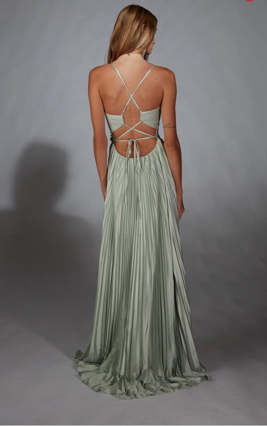 Elegant Pleated Pastel Evening Gown Style 61923
