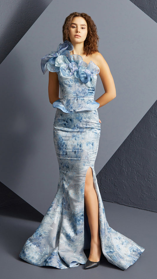 One Shoulder With Dramatic Flower Style 5596