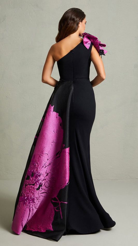 Elegant Contrast Lace Overlay Evening Gown Style 5707