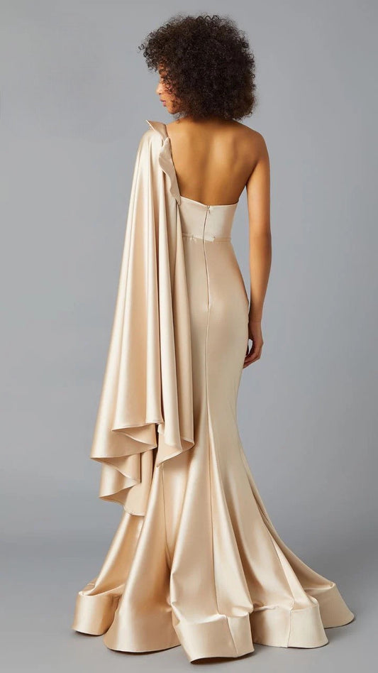 Off-Shoulder Neckline One Sleeve Mermaid Style 5371