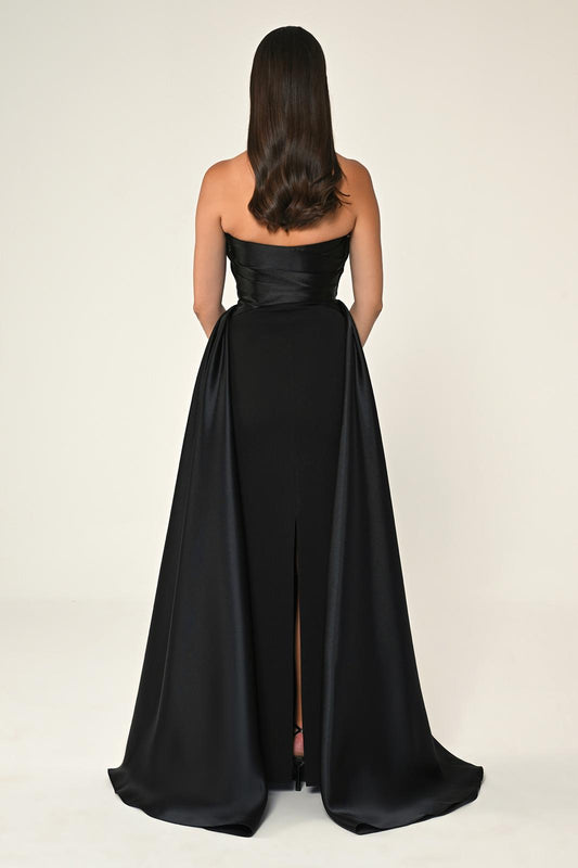 Asymmetrical Satin Evening Gown With Floral Embellishment Style B6809