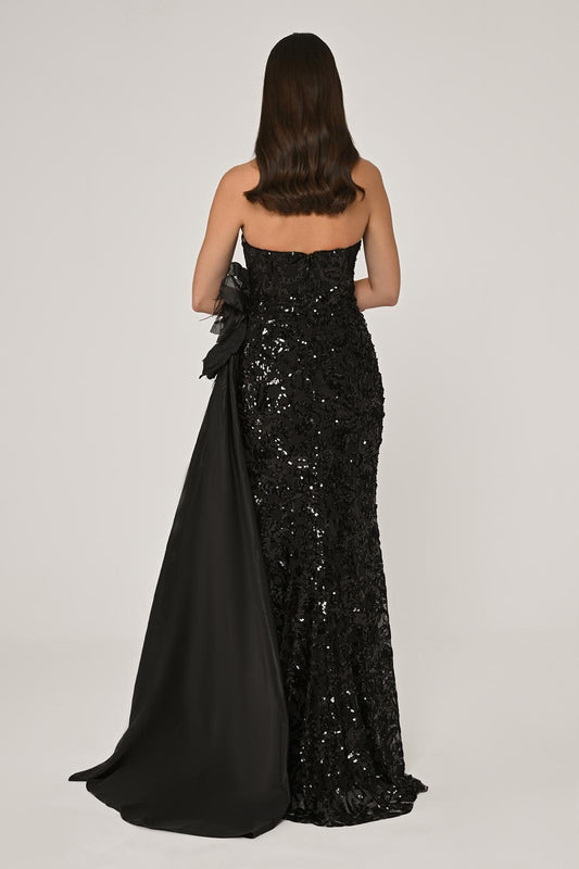 Strapless Sequins Gown With Side Draping And Train Style B6637