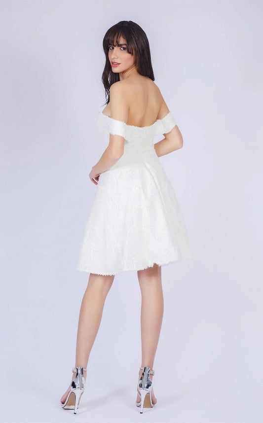 Flirtatious Off-shoulder Sweetheart Neckline Monochromatic Mini Dress Style G231-5035