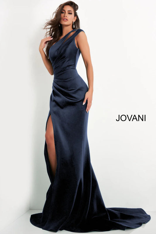 Jovani - Robe de soirée froncée à une épaule verte - 04222