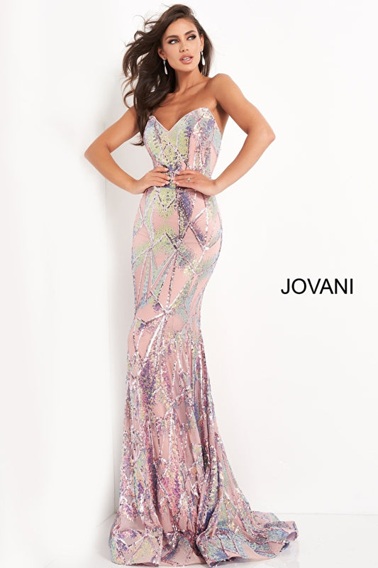 Jovani - Robe bustier ornée rose - 05100