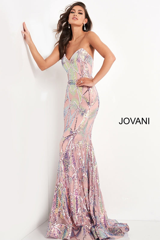 Jovani - Robe bustier ornée rose - 05100