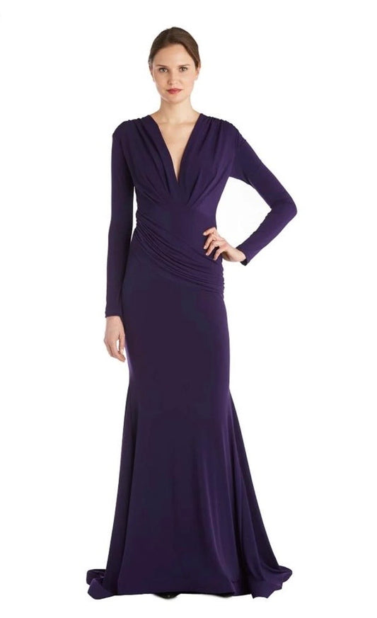 Neyom - Elegant Ruched Gown With Deep V-Neckline - 11823