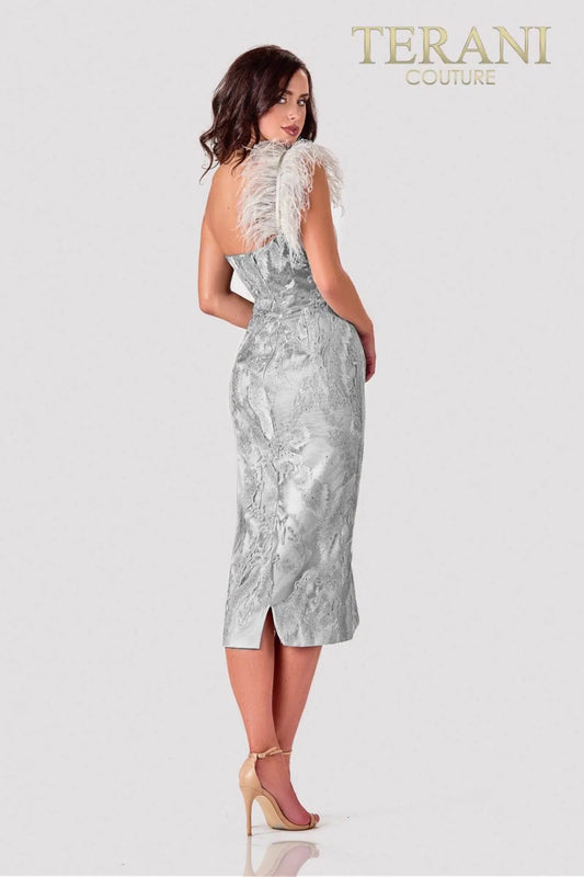 Terani - One Shoulder Silver Cocktail Dress – 2111C4557