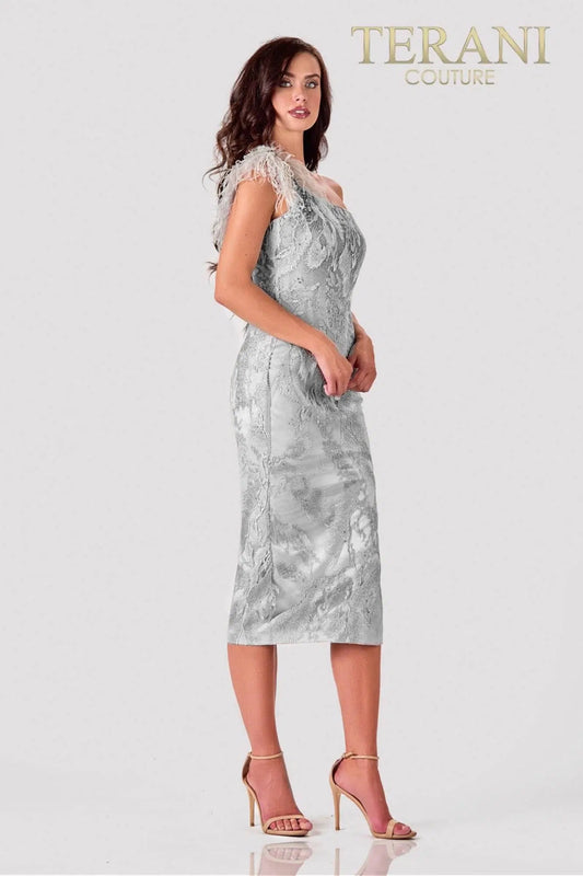 Terani - One Shoulder Silver Cocktail Dress – 2111C4557