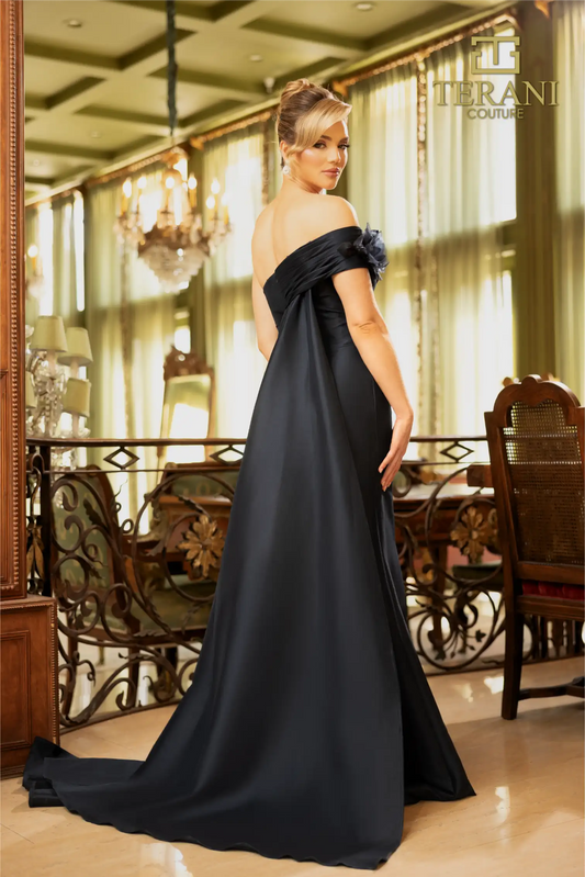 Terani - Robe longue trompette asymétrique en mikado extensible - 242M3314