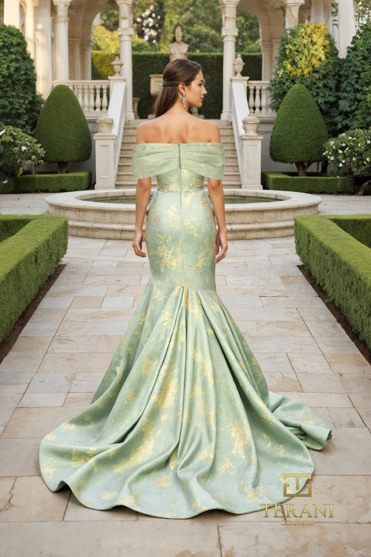 Terani - Off-Shoulder Brocade Mermaid Gown - 261M6445