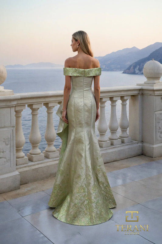 Terani  - Off-Shoulder Jacquard Column Gown - 261M6451