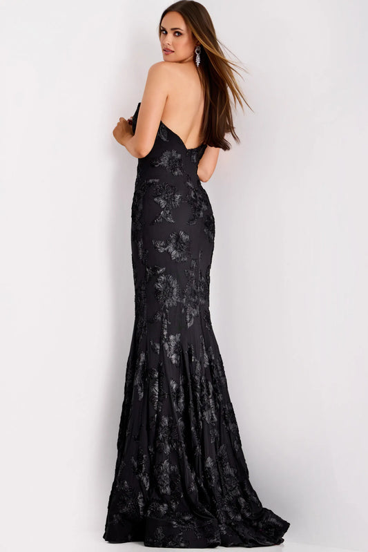 Elegant One Shoulder Floral Black Dress Style 39267
