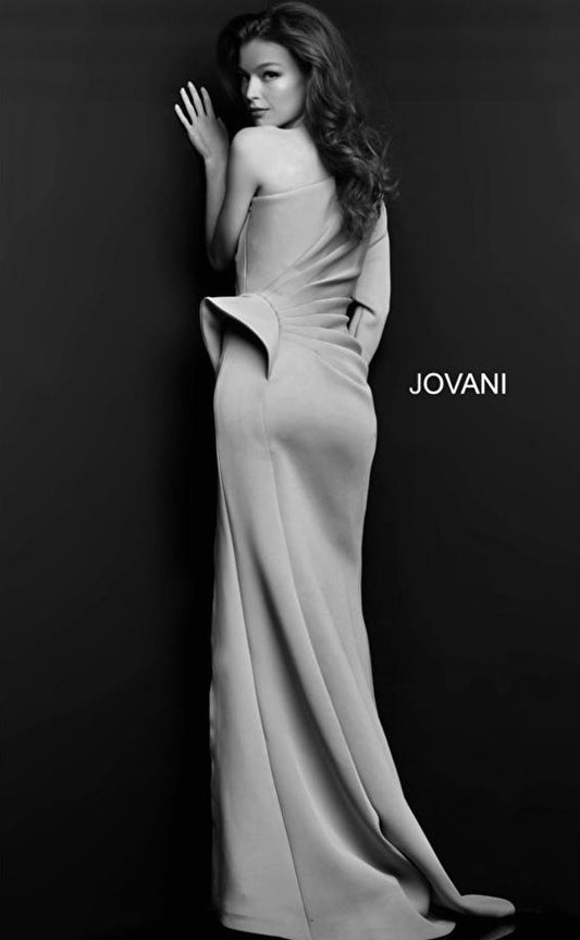 Jovani - Robe de soirée rouge à une épaule et manches longues - 06998