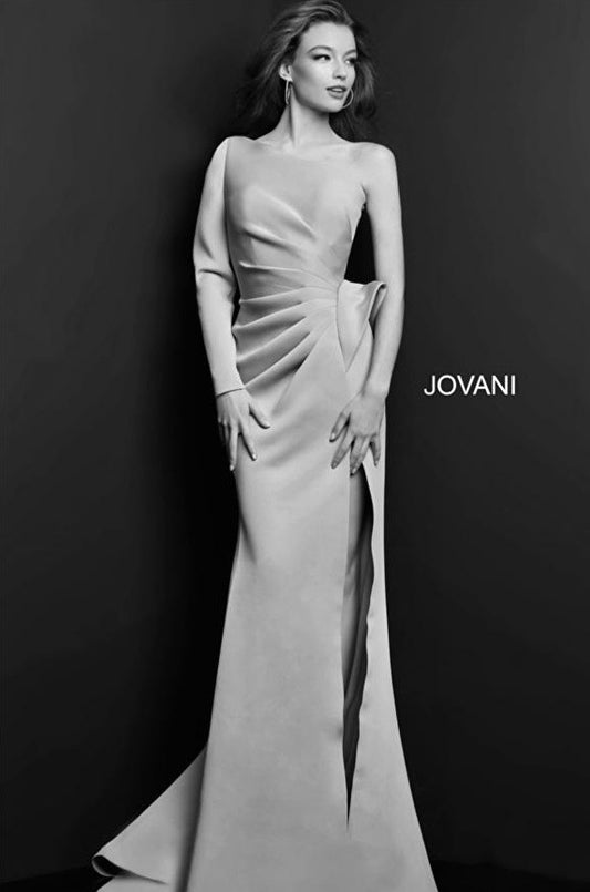 Jovani - Robe de soirée rouge à une épaule et manches longues - 06998