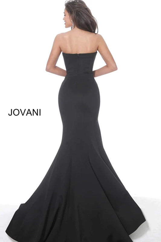 Jovani - Black Strapless Straight Neck Scuba Evening Gown - 94366