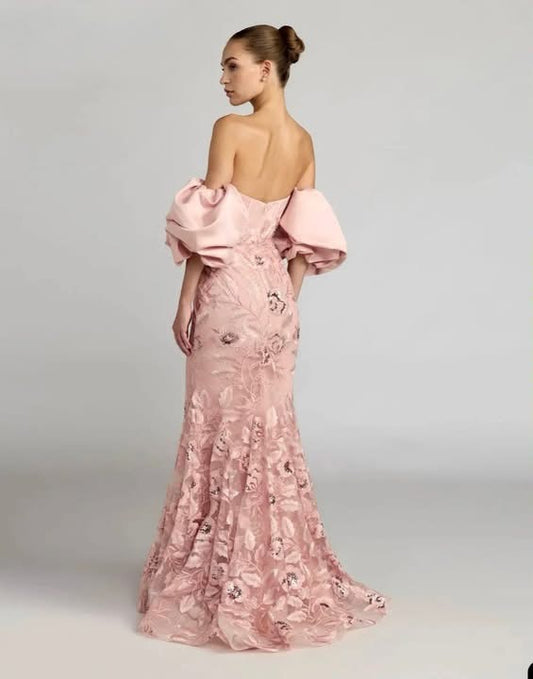 Mac Duggal - Satin Off The Shoulder Embroidered Mermaid Gown - 21260