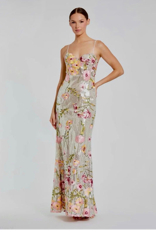 Mac Duggal - Sleeveless Bustier Floral Applique Gown - 68896