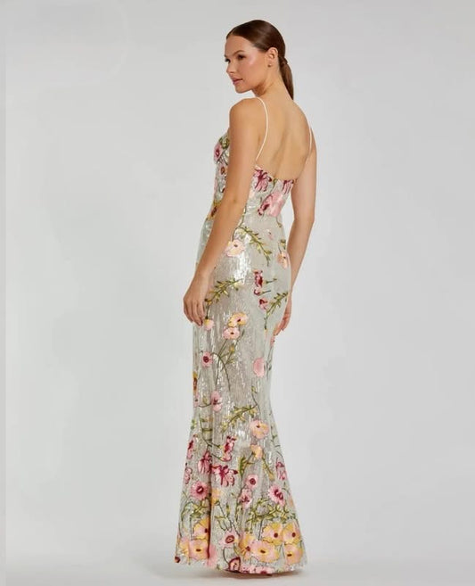 Mac Duggal - Sleeveless Bustier Floral Applique Gown - 68896