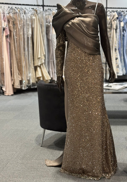 Robe de soirée à une épaule à paillettes style 1048