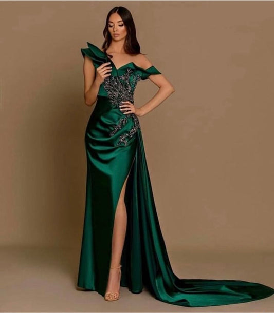 Asymmetric Neckline Embellished Gown Style 5117