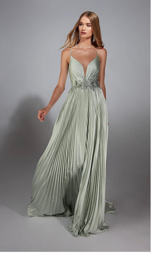 Neyom - Elegant Pleated Pastel Evening Gown - 61923