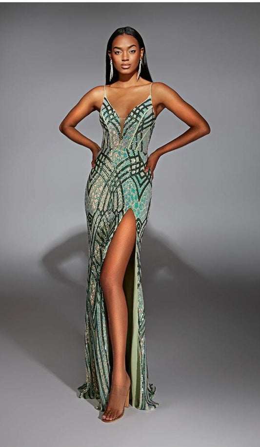 Neyom -  Long, Plunging Neckline, Straight, Lace-up Back - 61919.